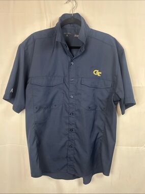 Antigua Navy Short-Sleeve Button-Down Shirt with Yellow GT Logo